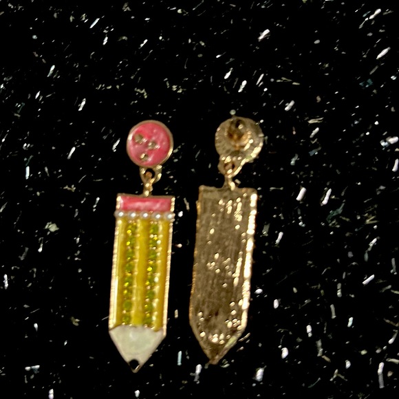 Pencil Dangle Earrings with Rhinestone Accents - Picture 8 of 9